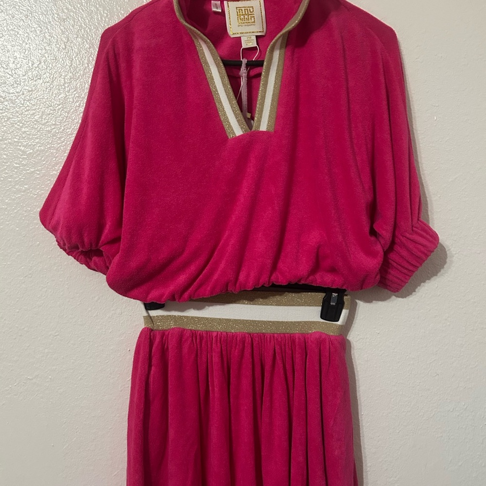Emily Mccarthy Hot Pink Two-Piece Terry Set with Gold Trim